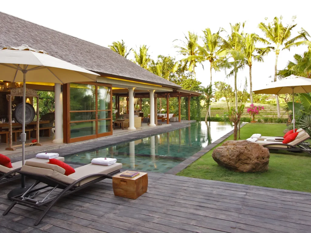 08-Villa Sarasvati – Pool deck and gardens Villa Canggu Collection - Villa Gallery