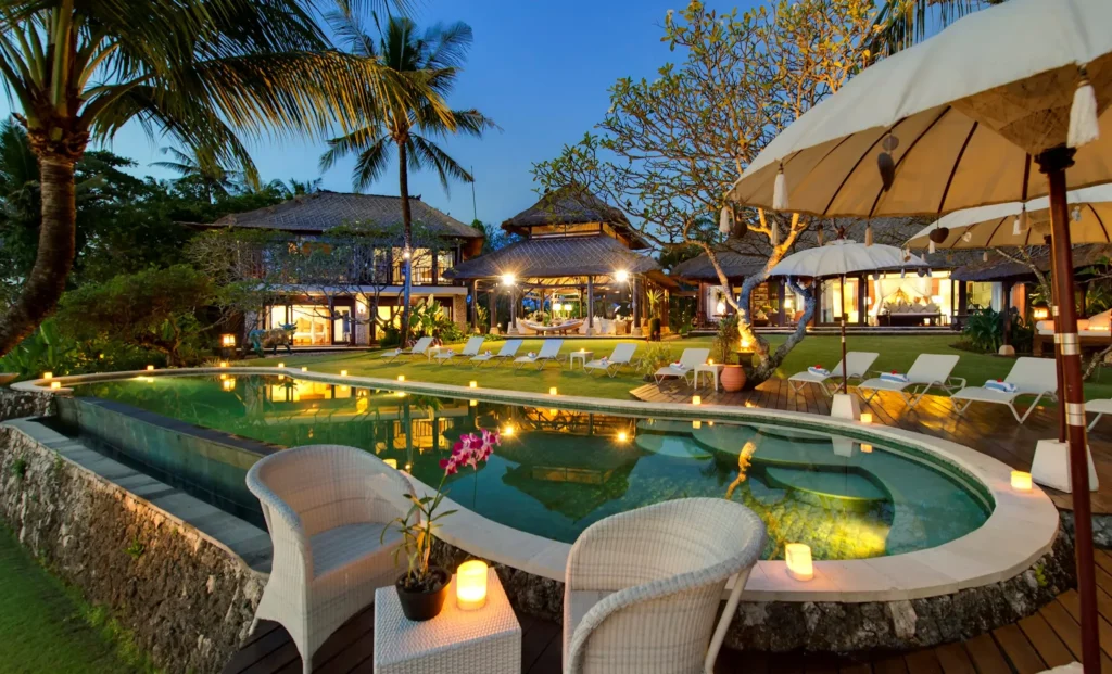 Villa Sungai Tinggi – Poolside in the evening copy Villa Sungai Tinggi - Villa Gallery